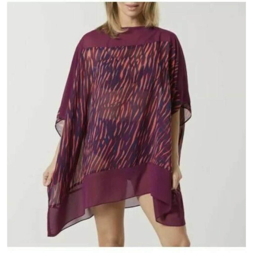 🌵 NWT Jaclyn Smith Women's Zebra Striped Maroon Swimsuit Cover Up - Large/XL